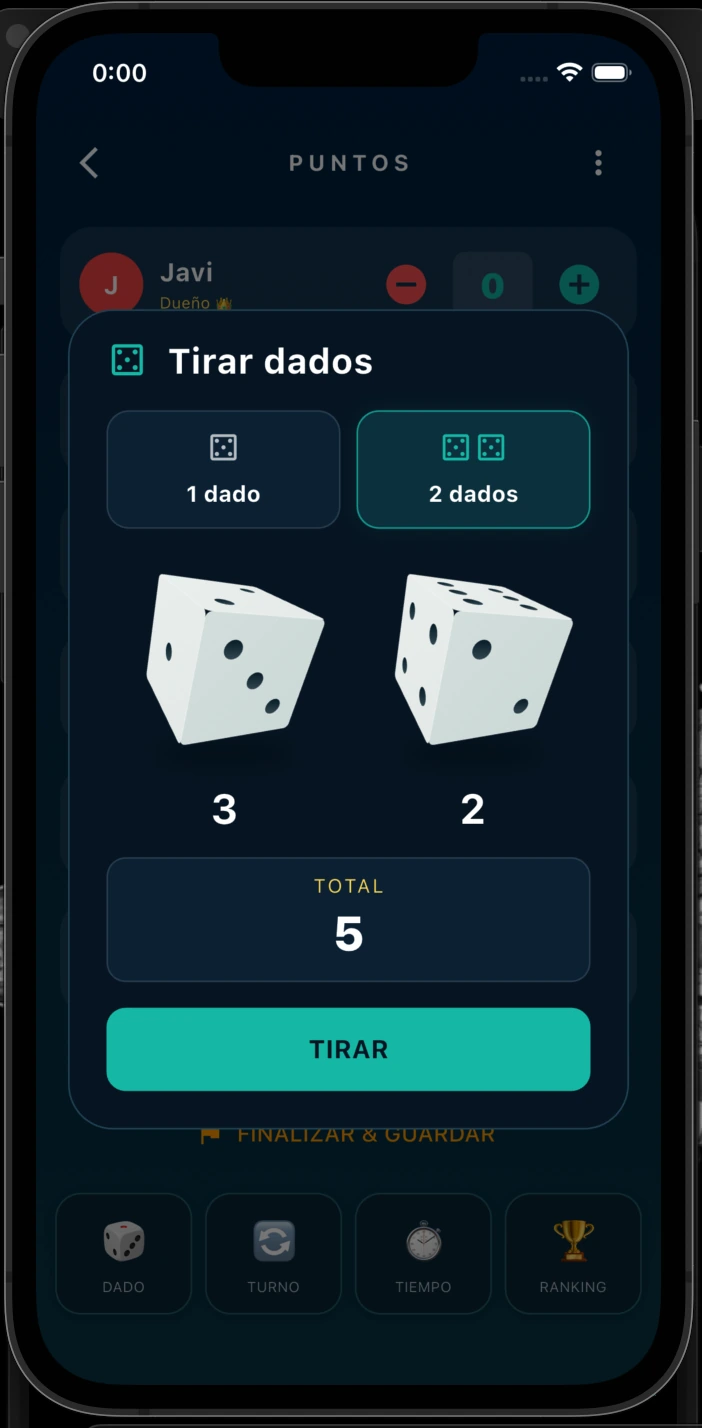 Due dadi in TOCKA con risultati 3 e 2 e somma totale 5